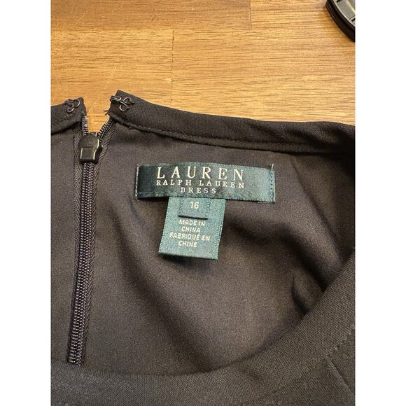 Ralph Lauren Black Tan Colorblock A Line Flare dress XL 16 Faux leather - Picture 5 of 9